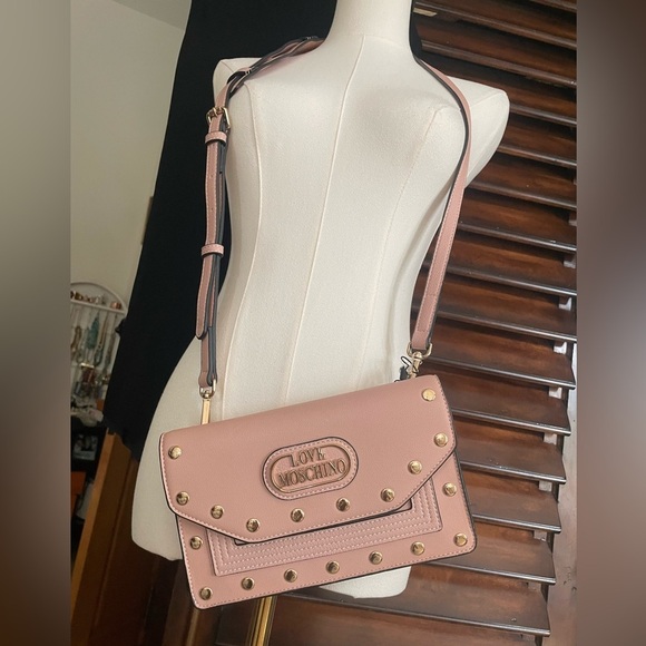 Love Moschino Handbags - Love Moschino Pink Studded Crossbody Bag Vegan Leather Slight As Is